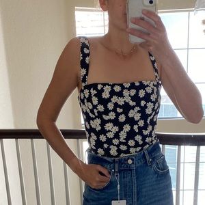 REFORMATION Black Daisy Chain ELAINE SQUARE NECK TANK TOP Size 4
